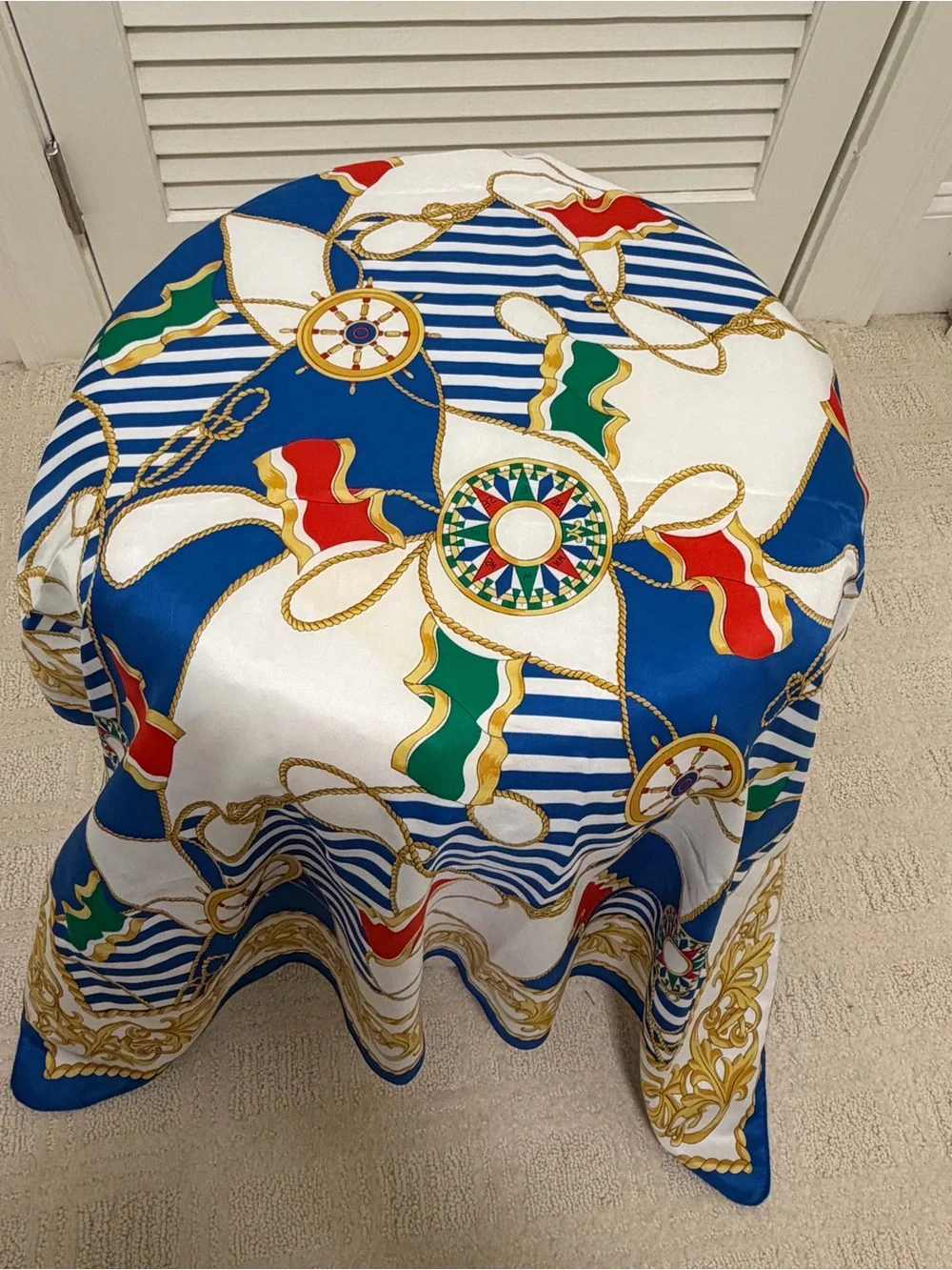 Nautical Print Satin Scarf in Blue, White, Red & Green